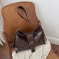 Brown soft vegan leather hobo bag with front buckle strap, wide strap and side buckles, option Brown