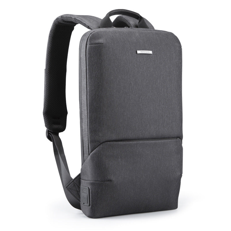 Ultra-thin dark gray business laptop backpack front view