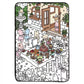 Wool felt doodle throw shown spread flat with its printed character art