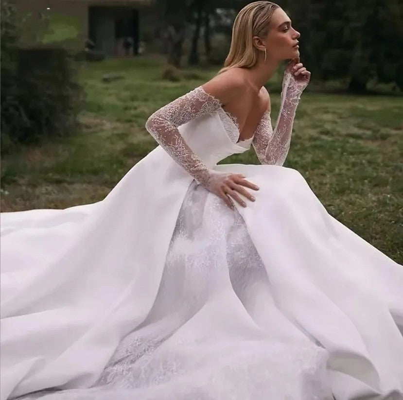 Long Sleeve Strapless Wedding Dress