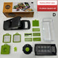 Fourteen piece square vegetable chopper set with blades, basket and container