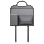 Car seat back storage organizer front view with multiple pockets and tablet holder