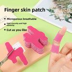 Beige special shaped elastic cotton finger tape wrapped around a finger with the four colours shown below