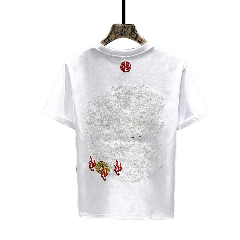 Cotton crew neck t-shirt worn in a relaxed everyday look, showing the straight body cut