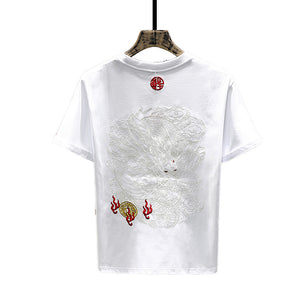 Cotton crew neck t-shirt worn in a relaxed everyday look, showing the straight body cut