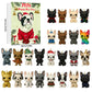 Light green Happy New Year advent calendar cover with a French Bulldog in a red jacket, Light Green New Year cover