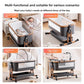 Four views of a multifunctional baby crib: bedside use, convertible crib, mosquito net mode and nursing table mode