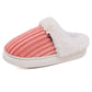 Plush corduroy indoor slipper with faux fur collar trim and thick EVA sole