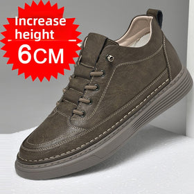 Men's Retro Leather Mid-Top Sneakers with Optional Hidden Height Lift