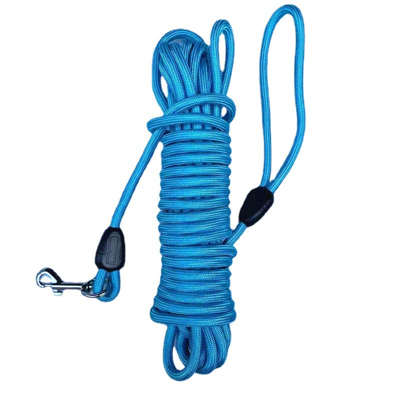 Coiled round braided nylon dog and cat training long line with a metal swivel snap clip