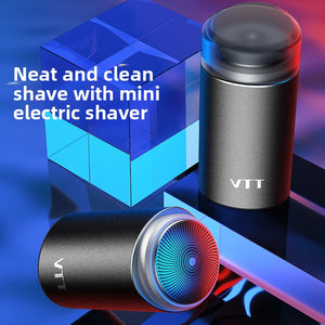 Black VTT mini electric shaver, two units, round steel mesh cutter head lit up