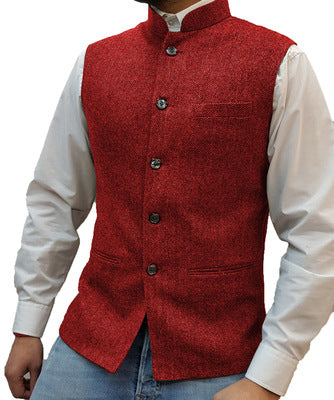 Red herringbone stand collar vest over a white shirt, size XXXL