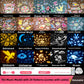 Starry sky projection with moons and stars filling a child ceiling