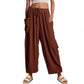 Elastic Waist Pleated Straight Leg Pants