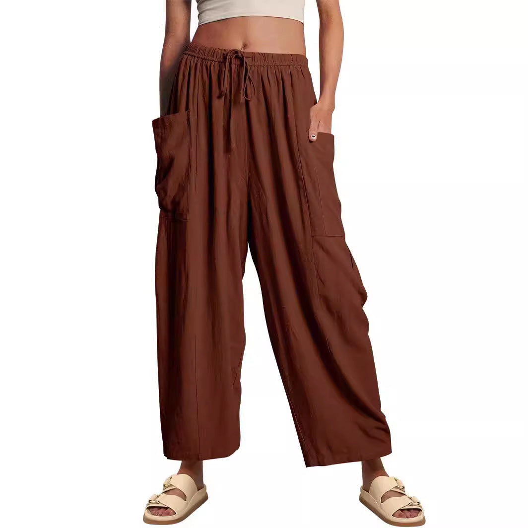 Elastic Waist Pleated Straight Leg Pants