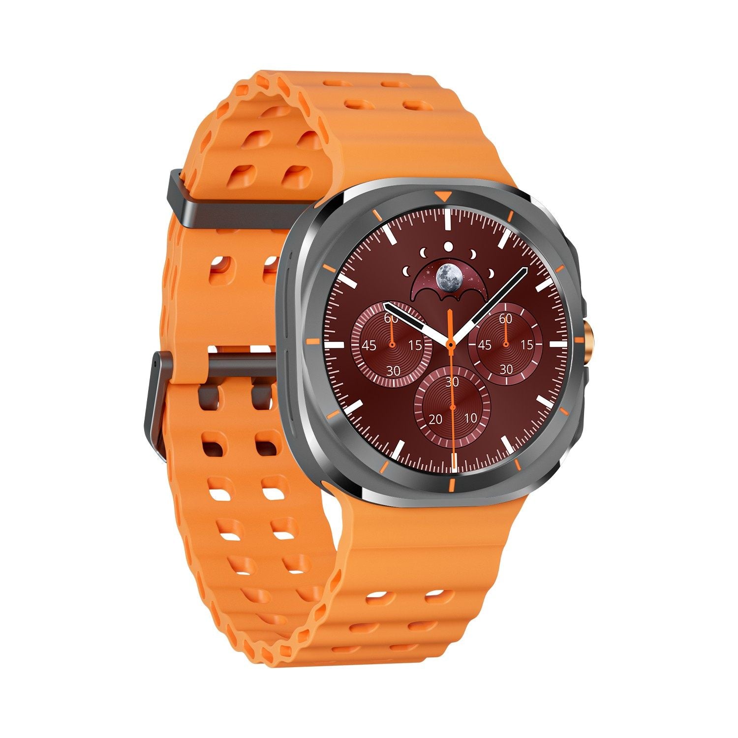 Smartwatch shown next to a wrist for size and scale reference