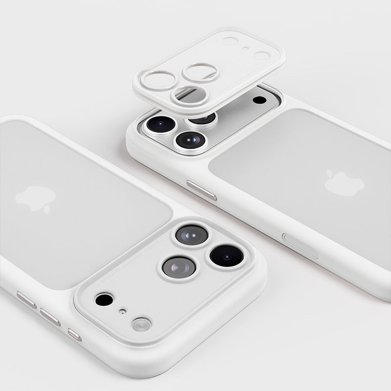 Removable camera lens guard clipped off the frosted iPhone compatible case