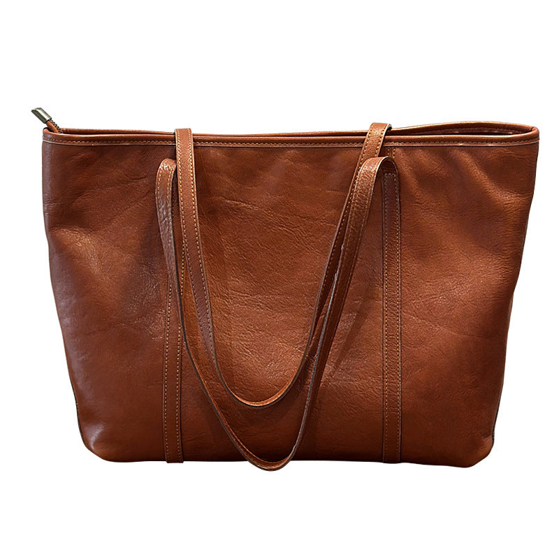 Soft Cowhide Tote Bag | scale reference with hand