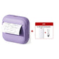 Purple rounded thermal printer printing a sheet of math notes, beside a gift box with a paper roll and cable, X6 purple
