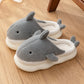 Gray shark plush slippers with a fin and tail on a thick white sole, size 36-37 option
