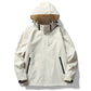 Navy mens windproof hooded jacket with a storm placket zip
