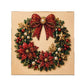 Christmas wreath diamond painting with a red bow and poinsettias on a cream canvas, white background