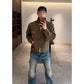 Brown retro cotton jacket, option photo for size 2XL, mirror photo with jeans