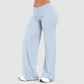 Women's fold over waist wide leg yoga pants in powder blue