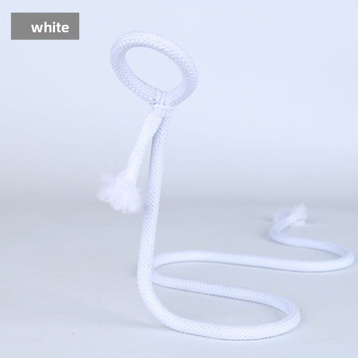 White braided rope holder shaped like a snake with a loop on top, on a plain background, the White option