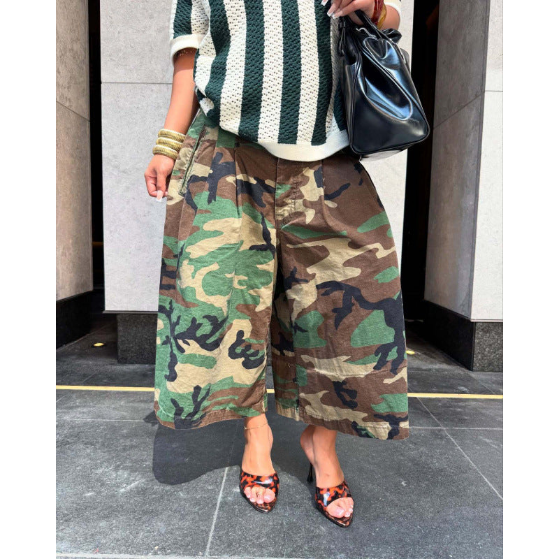 Green, brown and tan camouflage wide-leg pants, Classic Green option, size XXL