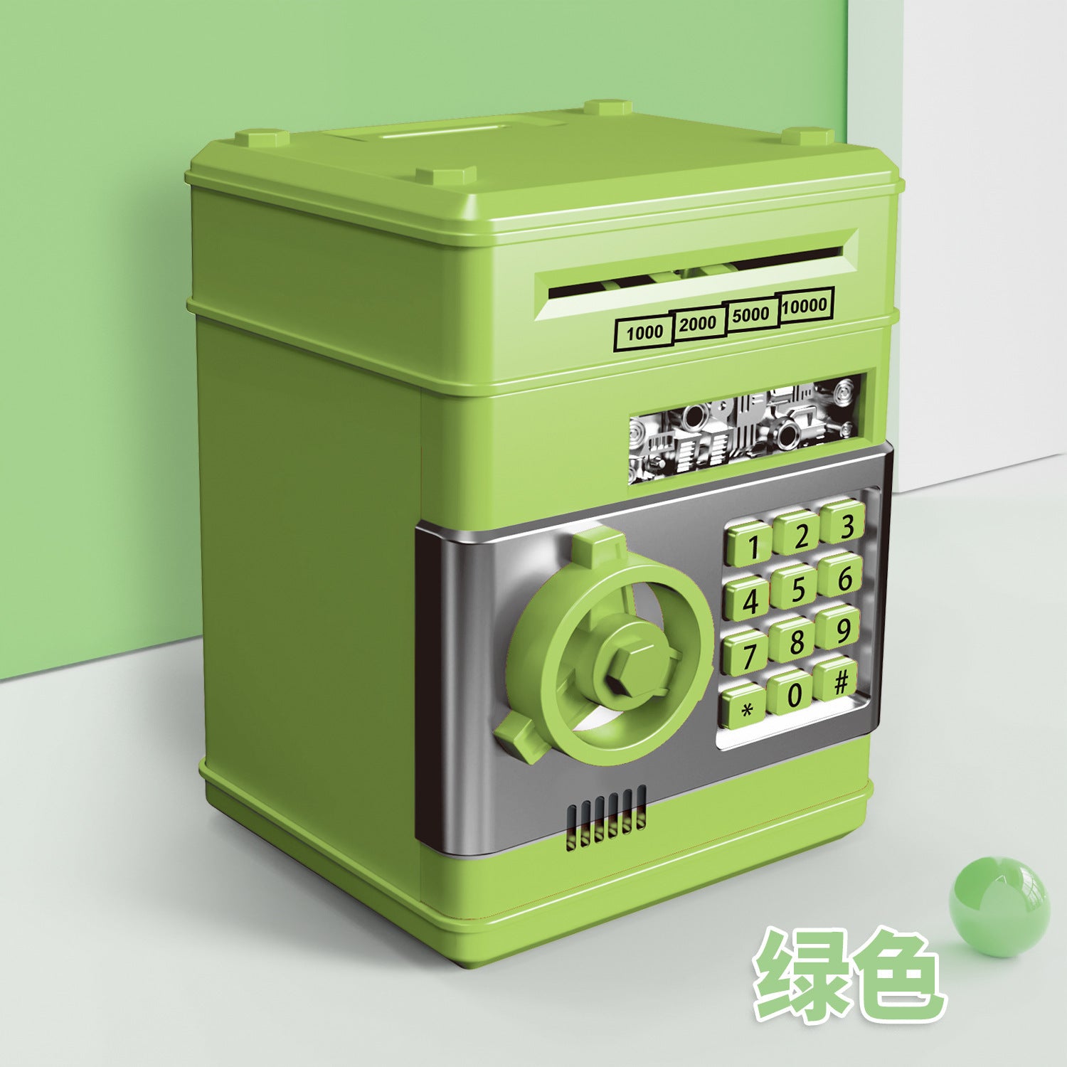 Money box with a motorized note roller and a top coin slot, ATM safe design