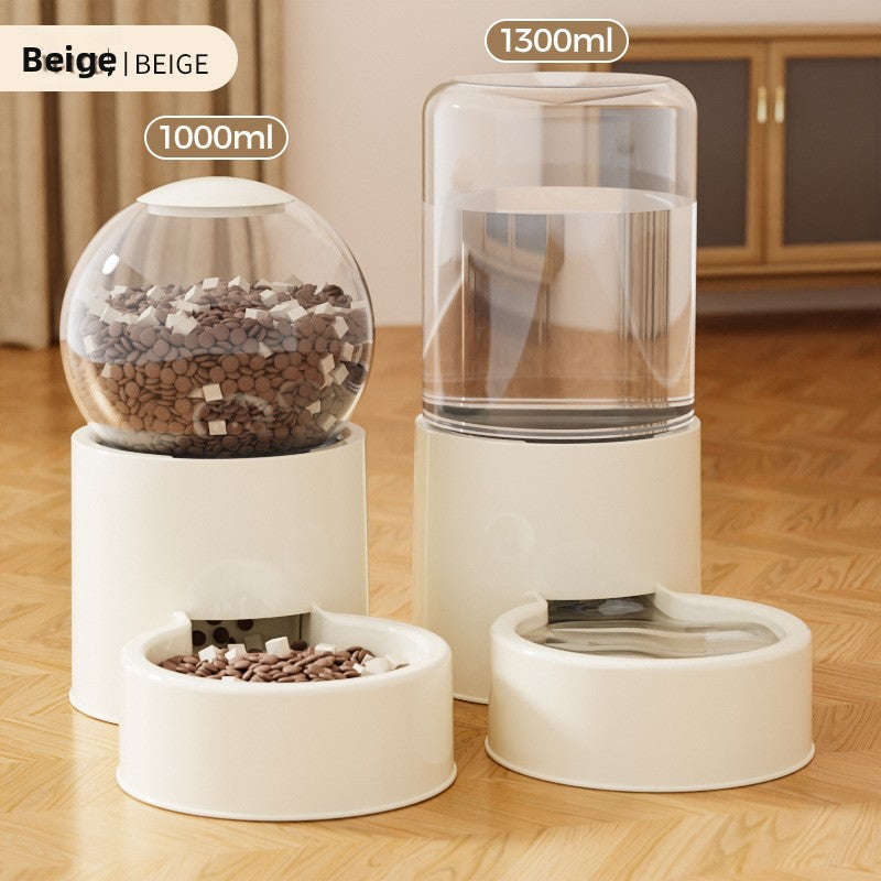Cylinder shaped pet feeder shown from the front