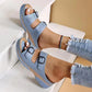 Womens Platform Thick Sole Slippers with Belt Buckle Round Toe