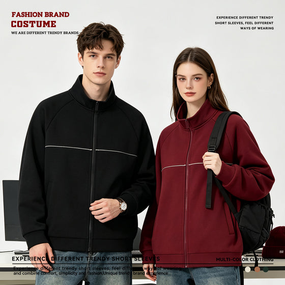 Heavyweight Air Layer Stand Collar Zip Up Track Jacket with Raglan Sleeves