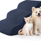 Non slip foam pet stairs shown beside furniture, gentle rise between treads for cats and small dogs