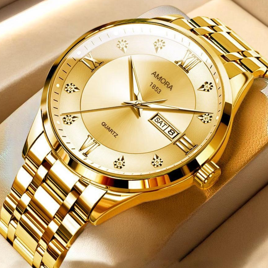 Stainless steel quartz watch styled with a daily outfit on the wrist