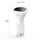 White handheld digital microscope with bunny style ears and size drawing, 14.4 cm tall and 8 cm wide