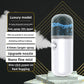 Pink nano facial mister on stone with feature notes on the fine nano mist
