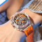 Sports watch side profile showing the case depth and colored strap