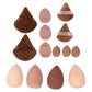 Makeup sponge set with teardrop and olive foam blenders and soft velvet powder puffs