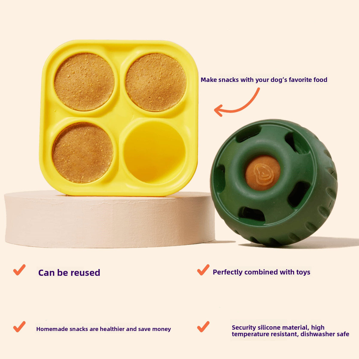 Yellow leak-proof lick mat tray for pet feeding