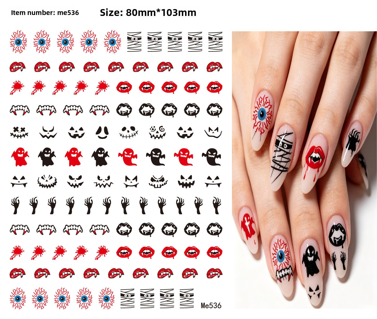 Halloween nail sticker sheet packed with jack o lantern and ghost motifs
