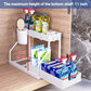 Storage rack shown empty to reveal the two open plastic trays and steel legs