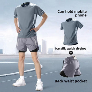 Men's quick-dry running set top and shorts front view