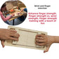Wrist and finger exerciser board in use by two people, with a round photo of people at a table beside open boxes