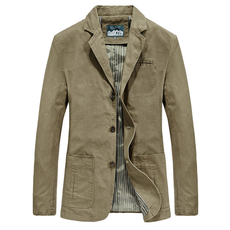Khaki cotton blazer jacket with three buttons, option photo for size 4XL