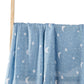 Soft cotton muslin gauze baby blanket shown folded, revealing the light open double layer weave