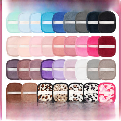 Color chart of the reusable makeup remover pads in many shades and leopard prints