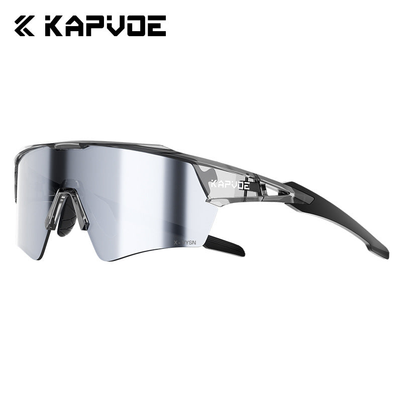 Sports sunglasses paired with cycling helmet