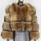 Natural Brown cropped banded fur coat, 3-Sleeve 4-Section layout, size L